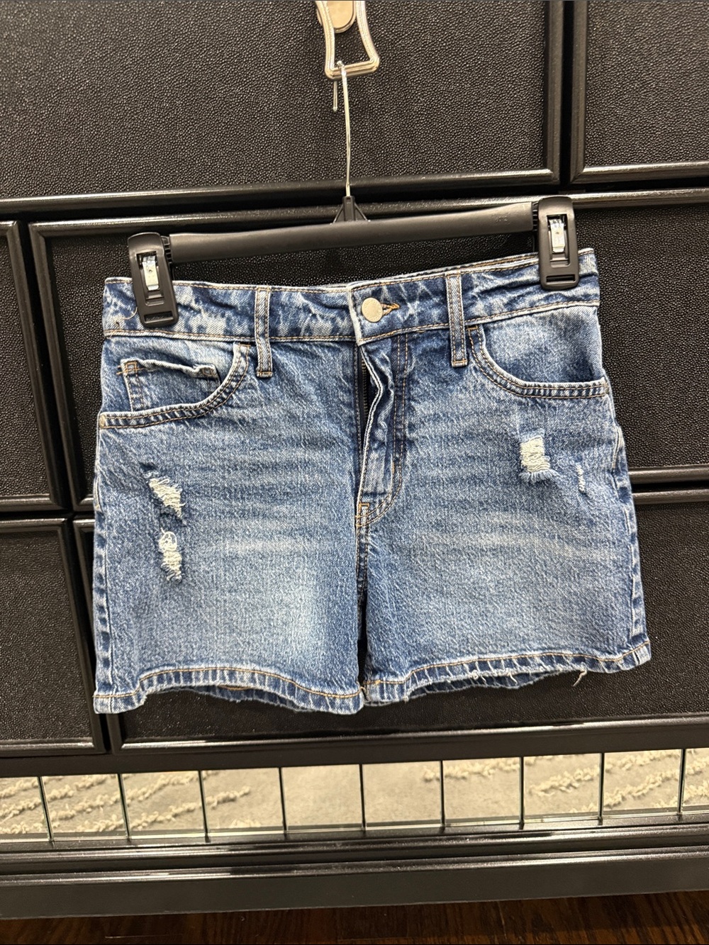art class Distressed Medium Blue Denim Jean Shorts